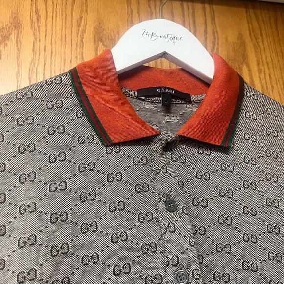 Gucci Gg Monogram Logo Polo Shirt 3 Button Casual Short Sleeve Size S Authentic - Picture 9 of 17